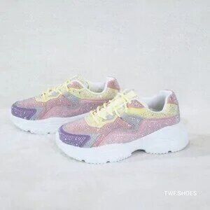 Queta Softy Cush Multi Color Pastel Rhinestone Platform Sneakers